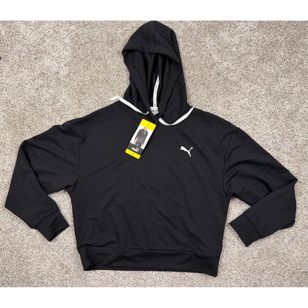 Puma Womens Essentials Logo Hoodie Black Cropped Sweatshirt Size Small NWT